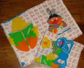 Vintage Sesame Street Reading Alphabet Twin Flat Sheet Pillowcase Fabric Cutter