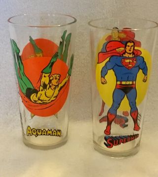 Vintage 1976 Pepsi Series Superhero Superman & Aquaman Drinking Glass Dc