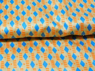 5,  Yards Vintage 1930s 40s Satiny Silk Cotton Fabric Orange Blue Diamonds Dress