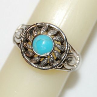 Vintage Detailed.  925 Sterling Silver Navajo Turquoise Native American Ring