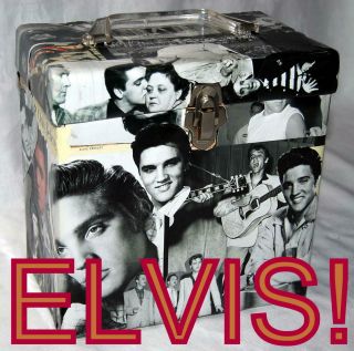Vintage 45 Rpm Record Carry Case Holds 50 W/ Decoupage Elvis Artwork Unique