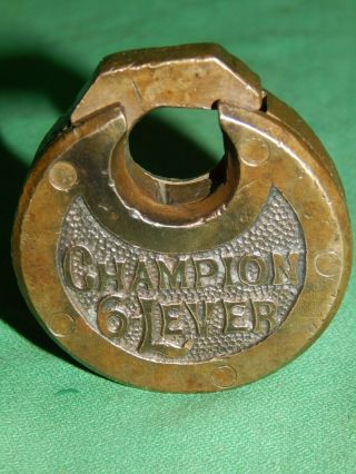 Antique,  Vintage,  Estate Antique Champion 6 - Lever Brass Lock,  No Key