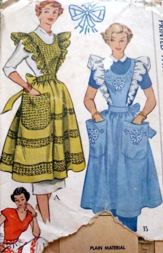 Lovely Vtg 1940s Embroidered Apron Mccall Sewing Pattern Small