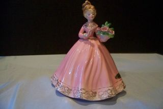 Vintage Josef Lady With Pink Dress & Bouquet 7 " Tall Figurine