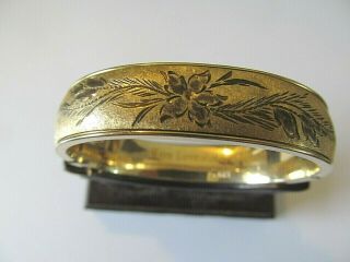 Vintage Wide F.  M.  Co.  Gold Filled 12k W/floral Etching Designed Bangle Bracelet