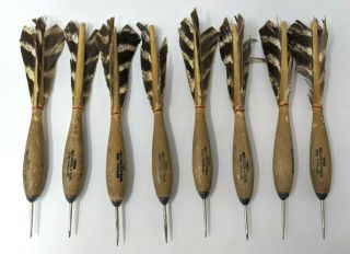 8 Vintage Official Apex No.  2 Wooden Turkey Feather Competition Darts L19 1