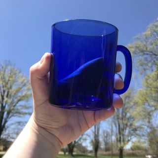Vintage Cobalt Blue Glass Coffee Mug Made In France