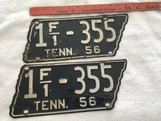 1956 Pair Tennessee State Shape Farm License Plate 1f/1 - 355 Shelby Co.