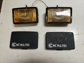 Vintage Kc Amber Fog Lights 4530 With Hard Plastic Covers
