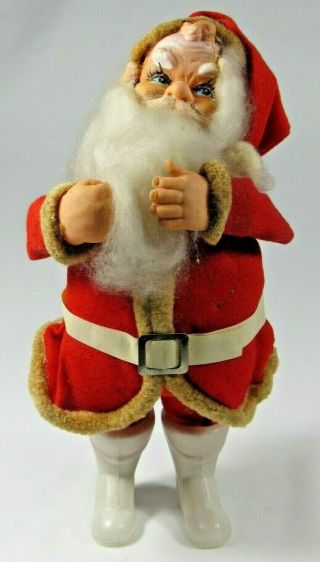 Vintage 10” Santa Claus Stuffed Doll With Rubber Face & White Boots Japan 1968