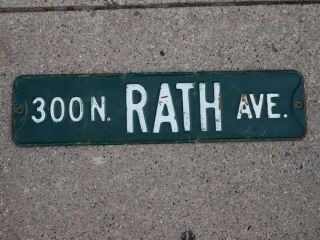 Authentic 300 N Rath Ave Retired Road Sign,  Old Steel Embossed Sign,  Ludington