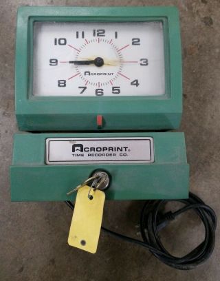 Vintage Acroprint Time Recorder Auto Punch Clock 125qr4 Timecards With Keys