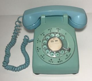 Vintage Bell System Western Electric 500dm Aqua Blue Desktop Rotary Telephone