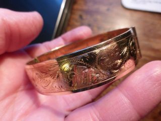 Vintage H.  G & S 9ct Gold On Metal Core,  Half Engraved,  Hinged Bangle - 42 Grms