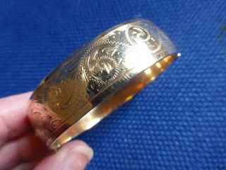 VINTAGE H.  G & S 9CT GOLD ON METAL CORE,  HALF ENGRAVED,  HINGED BANGLE - 42 grms 3