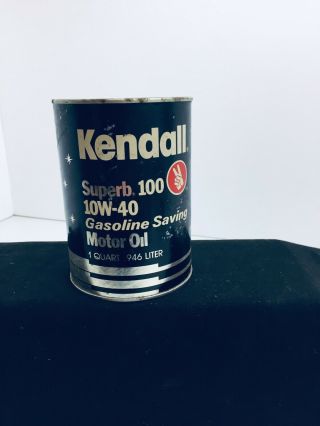 Vintage Kendall 100 10w - 40 Motor Oil 1 Us Quart Oil Can Tin Usa - Full