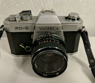 Vintage Chrome Yashica Fx - 2 35mm Slr Film Camera With Ml 50 Mm 1:2 Lens