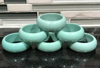 Set Of 6 Vintage Green Plastic Napkin Rings - Made In Taiwan