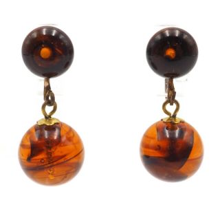 Vintage Estate Gold Tone Amber Glass Drop Dangle Screw Back Earrings 1.  25 Inch