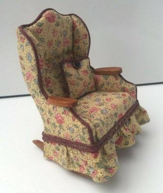 Vintage Upholstered Rocking Armchair Chair Dolls House Dollhouse Furniture