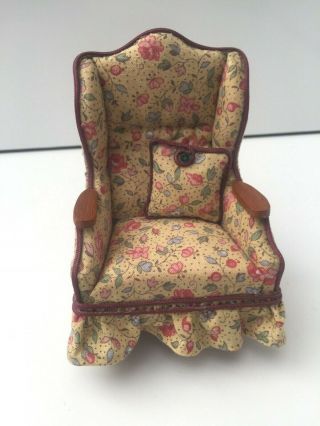 VINTAGE UPHOLSTERED ROCKING ARMCHAIR CHAIR DOLLS HOUSE DOLLHOUSE FURNITURE 3