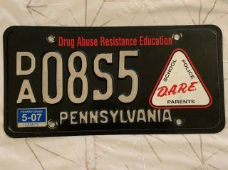 D.  A.  R.  E Dare License Plate Pennsylvania Black Drug Abuse Resistance Ed 2006 - 2007
