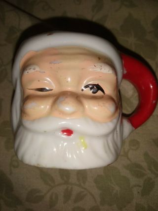 Vintage Winking Santa Claus Miniature Mini Ceramic Mug 1.  75 " Japan