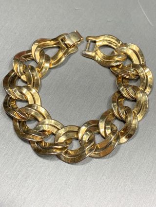 Vintage Monet Signed Wide Gold Tone Chain Link Bracelet 3/4” Wide 7.  5” Long