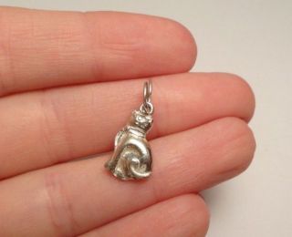 Vintage Sitting Kitty Cat Pet Lover Charm Pendant Sterling Silver 925