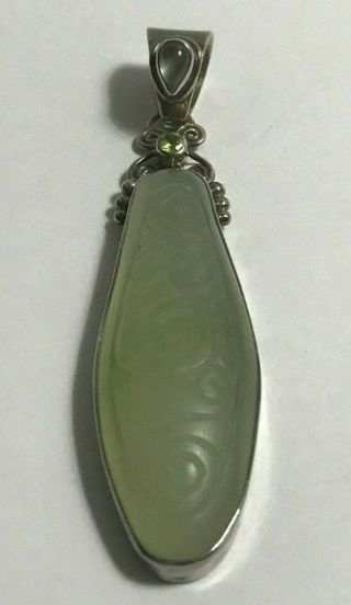 Vintage Sajen Sterling Silver Nephrite Jade 3 1/2  Pendant
