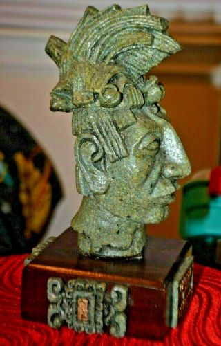Vintage Cabeza De Palenque Crushed Malachite Statue Aztec Mayan Zarebski Mcm Mod