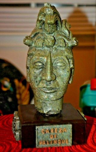 Vintage CABEZA De PALENQUE Crushed Malachite Statue Aztec Mayan Zarebski MCM mod 2