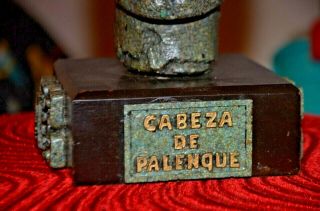 Vintage CABEZA De PALENQUE Crushed Malachite Statue Aztec Mayan Zarebski MCM mod 3