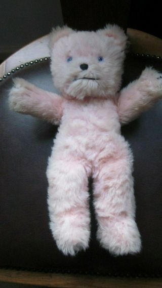 Jakas 1970,  S Vintage Pink Teddy Bear With Blue Eyes.  33cm High.  Good Cond