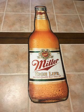 Large Vintage Miller High Life Draft Beer Bottle Shaped Metal Tin Sign 29 X 8.  5