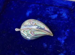 Mexico 925 Sterling Silver - Vintage Abalone Shell Leaf Brooch Pin Marked