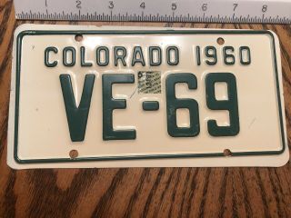 1960 Colorado Motorcycle License Plate Vintage With 1961 Sticker Ve 69