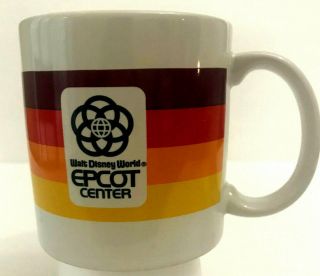 Vintage Walt Disney World Epcot Center Logo 1982 Opening Year White Mug Stripes