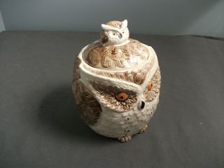 Vintage Enesco Ceramic Owl Cookie Jar W/ Lid - Browns - Japan - 7 " T - 70