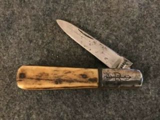 Vintage Russell Barlow 1 Bladed Bone Pocket Knife