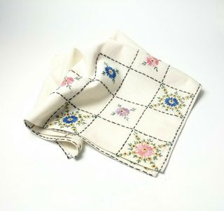 Vintage Hand Embroidered Dresser Scarf Table Runner Floral