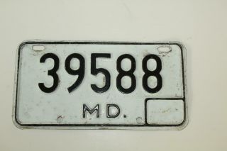 Vintage Maryland Motorcycle License Plate Black & White