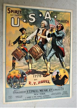 Vintage " Spirit Of The U.  S.  A.  March " Sheet Music / 1924 British Copyright