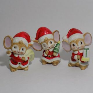 3 Vintage Homco Christmas Santa Mice Mouse Porcelain Figurines 5405