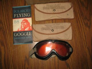 Wwii Us Army Airforces B - 8 Polaroid Flying Goggles W/ Lenses And Booklet