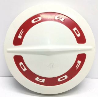 Vintage Red & White 10.  5 " Ford Truck Hubcap