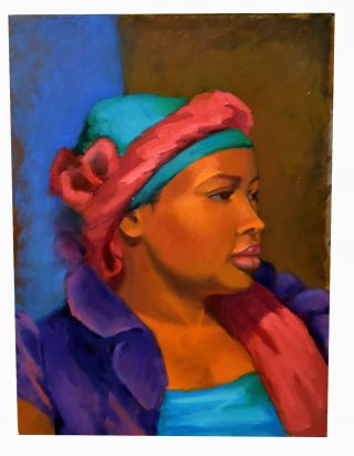 16 " Vintage Oil Painting Canvas Black Woman Portrait Shannon Brickey Art X