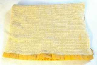 Vintage Beacon Twin Size Acrylic Blanket Gold Satin Trim Waffle Weave Thermal