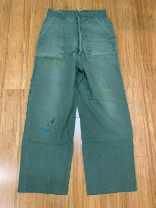 Vintage - Army Us Military Vietnam Era - Green - Cotton Sateen Trousers -
