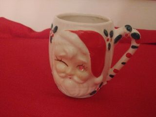 Vintage Christmas Winking Santa Mini Mug Holly Ivy Rhinestone Eye Mg Japan